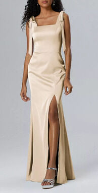 AW BRIDAL 10 L champagne cream Natalie bridesmaid gala party maxi dress NEW 0b6